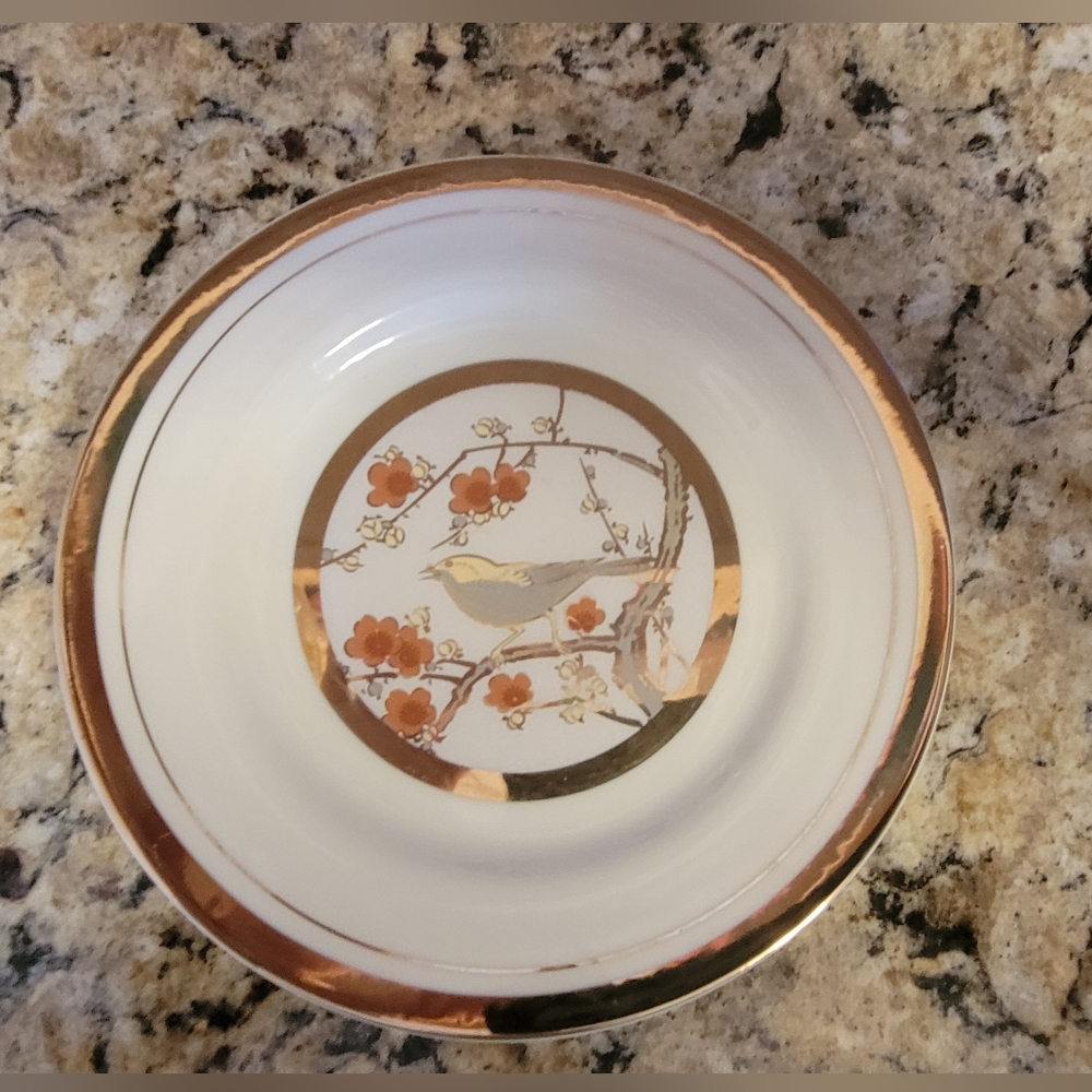 EUC VTG Art of Chokin Decorative Plate Bird In Tree 24K Gold Japan 1985 6.5"